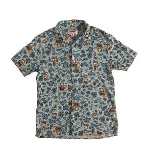 Garfield Light Blue Short Sleeve Printed Button-Up Shirt